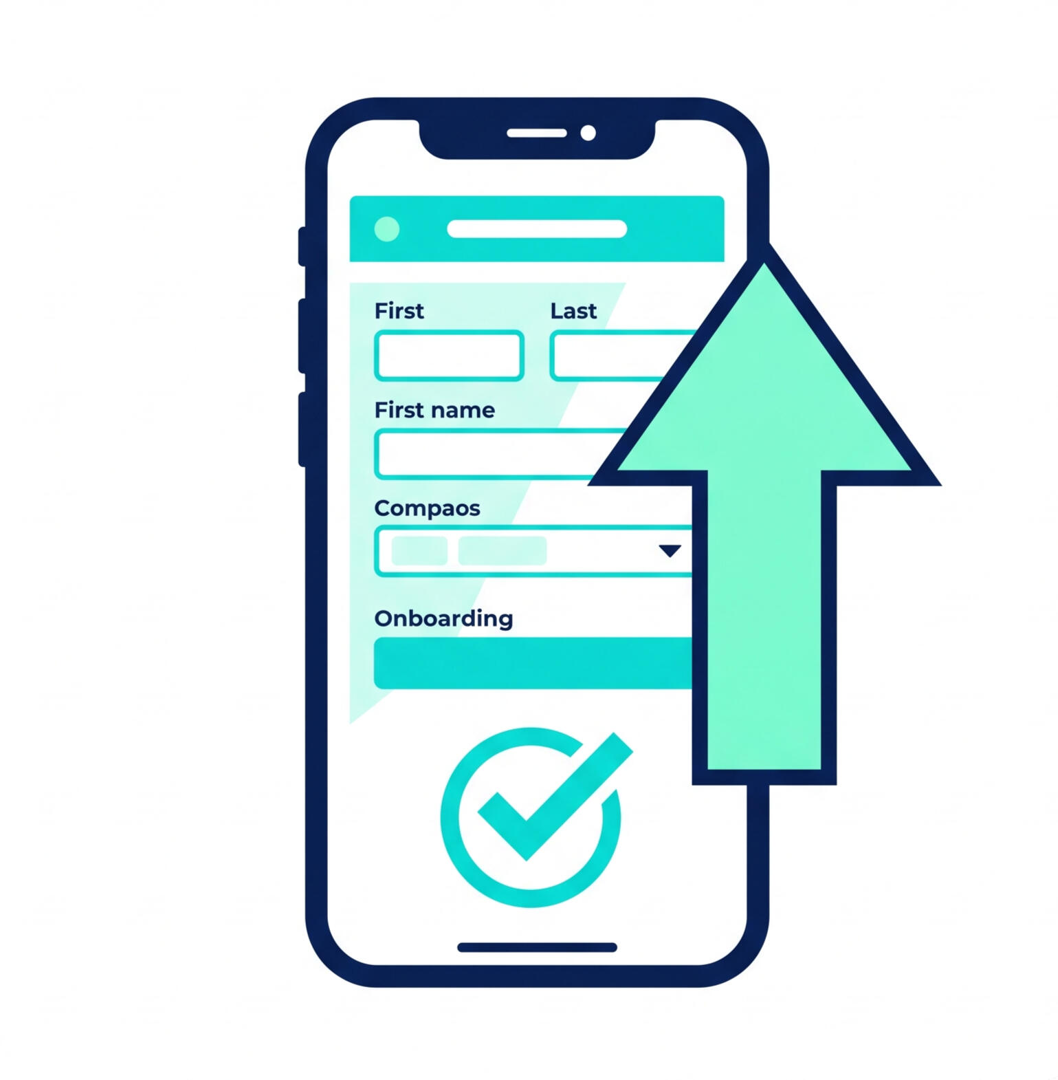 A digital icon of a smartphone displaying an application form, with a large upward arrow indicating a secure upload and a checkmark signifying approval.