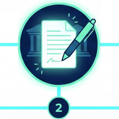 A digital icon showing a Our compliance team authors and submits the provincial funding application entirely on your behalf.